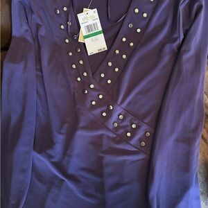 Michaels Deep Purple Studded V-Neck Blouse